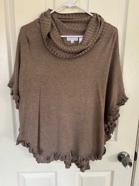 Joseph A Sweaters - Joseph A Taupe Ruffle Poncho Sweater M Cowl Neck Knit Cape Style Top